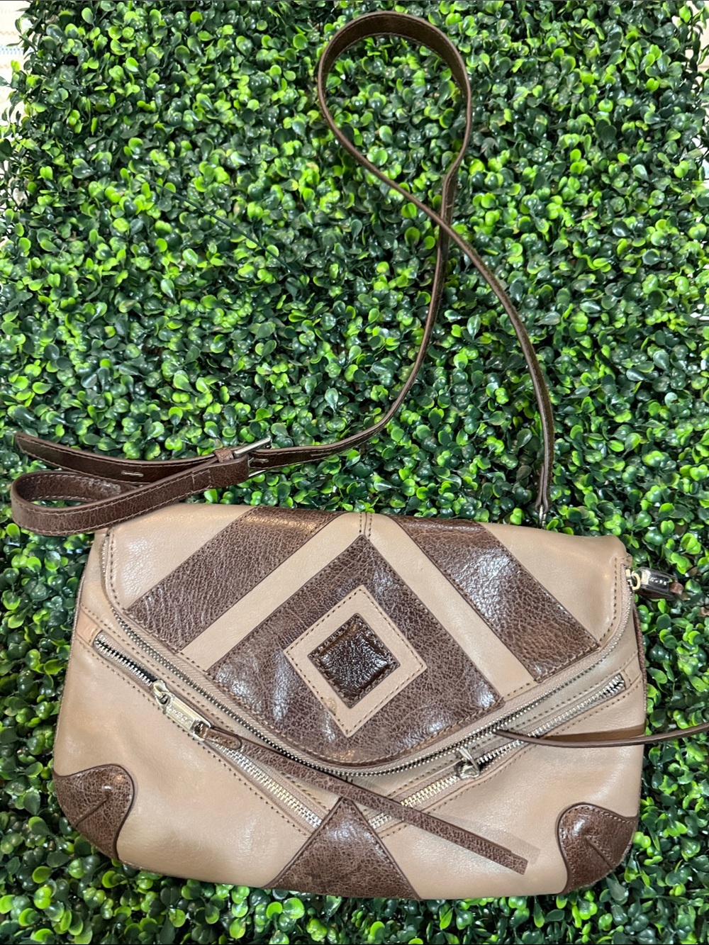 Joe’s Jeans Leather Crossbody Shoulder Bag in Taupe and Brown
